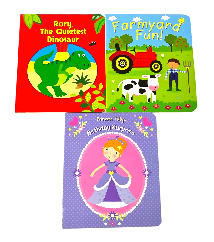 3 BOARD BOOK SET (FARM FRIENDS, DINOSAUR FUN & FAIRY PRINCESS)